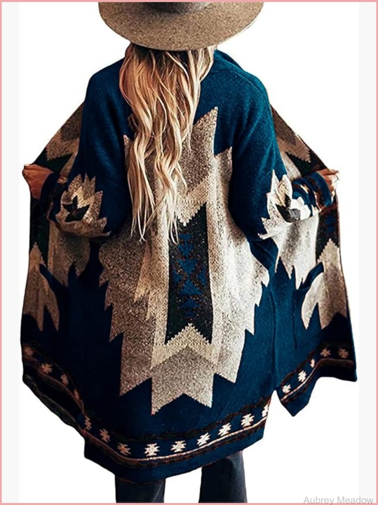 Vintage Tribal Knitted Cardigan Sweater Coat Western Open Front Outwear With